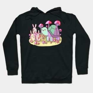 Cute bunnies and turtle with mushrooms Hoodie